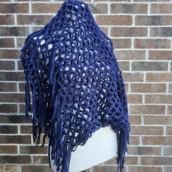 Blue Knitted Fringe Infinity Scarf - Picture 5 of 5